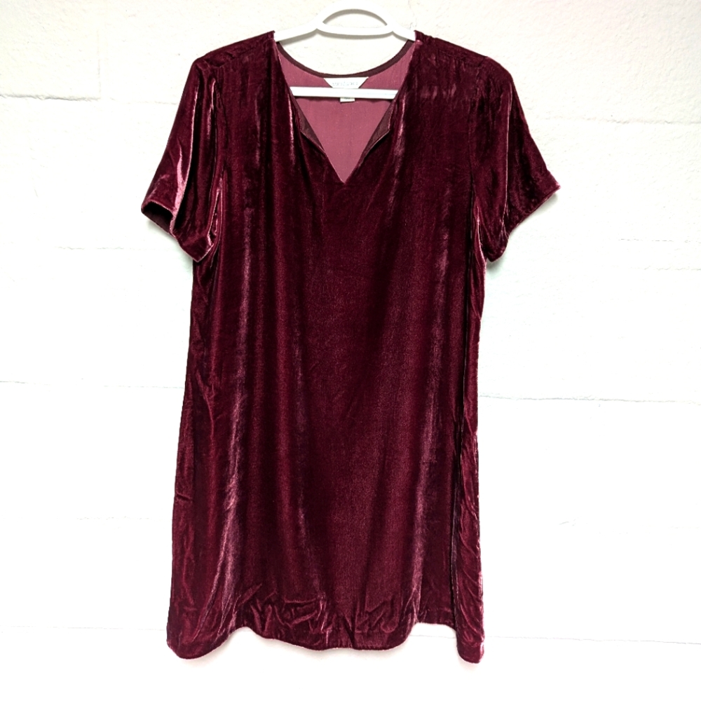 Sundance Velvet Shirt Dress Size PS Short Sleeve Split Neck Boho Chic Casual
